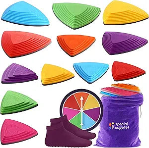 Special Supplies Stepping Stones for Kids Indoor and Outdoor Balance Blocks Promote Coordination, Balance, Strength Child Safe Rubber, Non-Slip Edging (Multi-Color, 12)