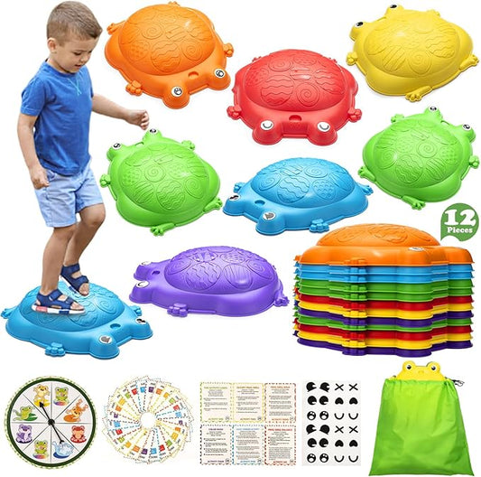 Stepping Stones for Kids Outdoor Toys for Toddlers 3-5 12 Pcs Frog Balance Step Stone Up to 265lbs Indoor Outdoor Toys for Kids Obstacle Course Sensory Toys for Toddler Ages 3-8 Gift for Boys Girls